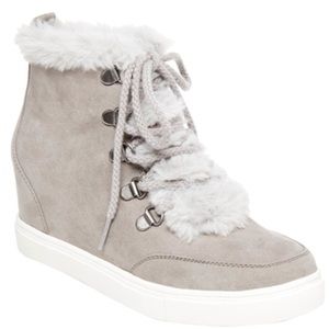 🆕 Madden Girl Women's Pulley Faux Leather Suede Wedge Sneakers Booties Boots 8.5